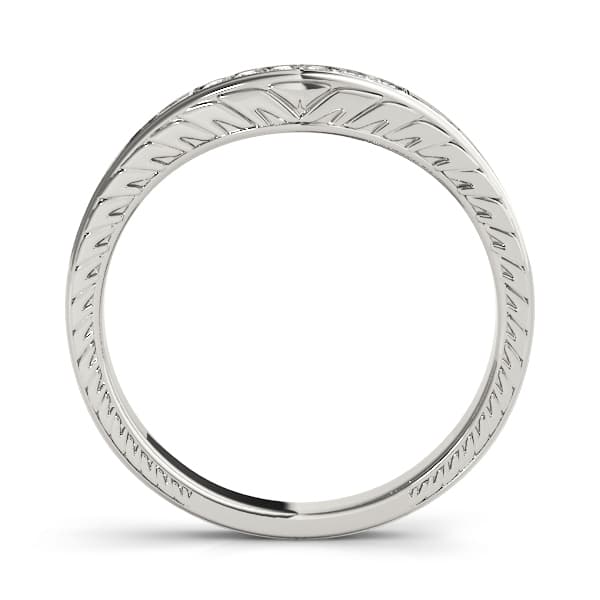 Prong Set Filigree Curved Wedding Band (0.06 ct. tw.), Side view in white gold or platinum