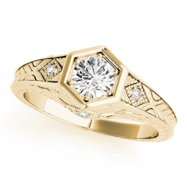 Vintage-Inspired Round Engagement Ring, style 83377, Front view in yellow gold