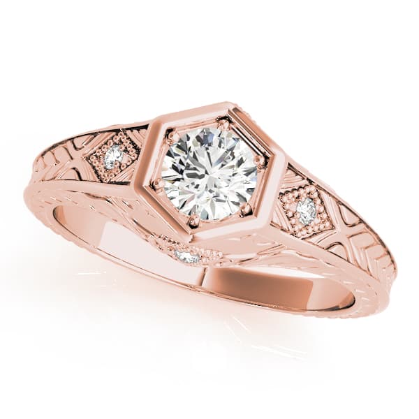 Vintage-Inspired Round Engagement Ring, style 83377, Front view in rose gold