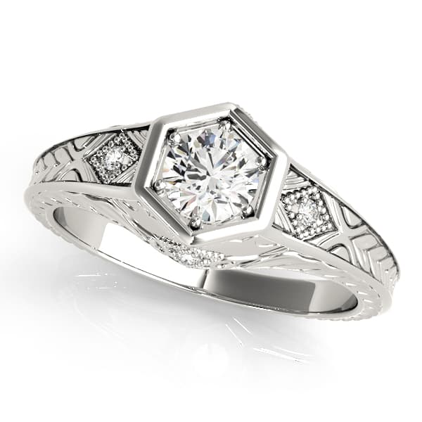 Vintage-Inspired Round Engagement Ring — style 83377 in 10k White Gold