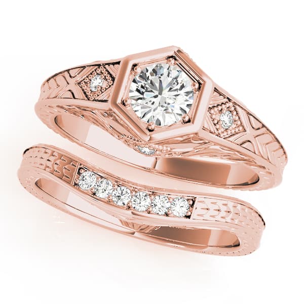 Vintage-Inspired Round Engagement Ring, style 83377, On hand view in rose gold