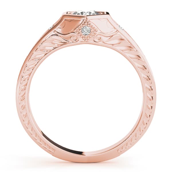 Vintage-Inspired Round Engagement Ring, style 83377, Side view in rose gold