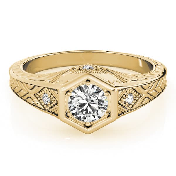 Vintage-Inspired Round Engagement Ring, style 83377, Top view in yellow gold