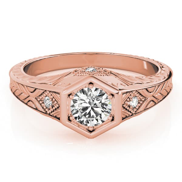 Vintage-Inspired Round Engagement Ring, style 83377, Top view in rose gold