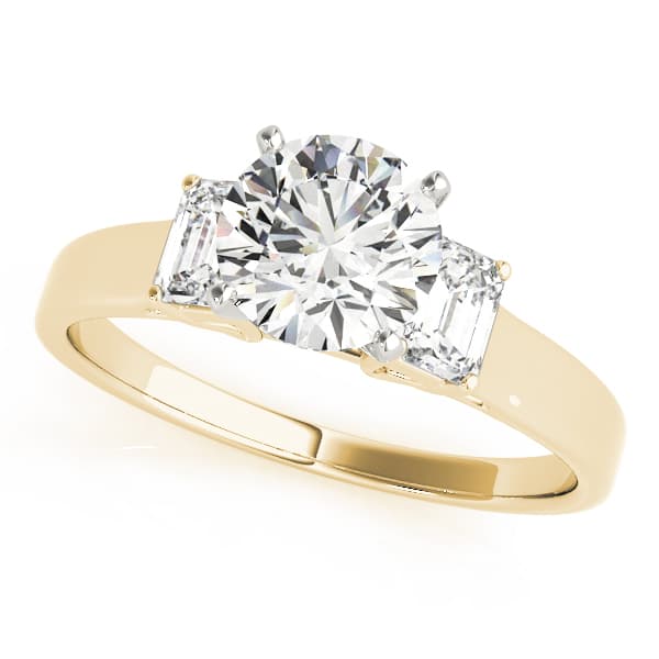 3-Stone Round & Emerald Engagement Ring, style 83382, Front view in yellow gold
