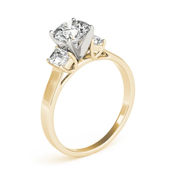 3-Stone Round & Emerald Engagement Ring, style 83382, Angle view in yellow gold