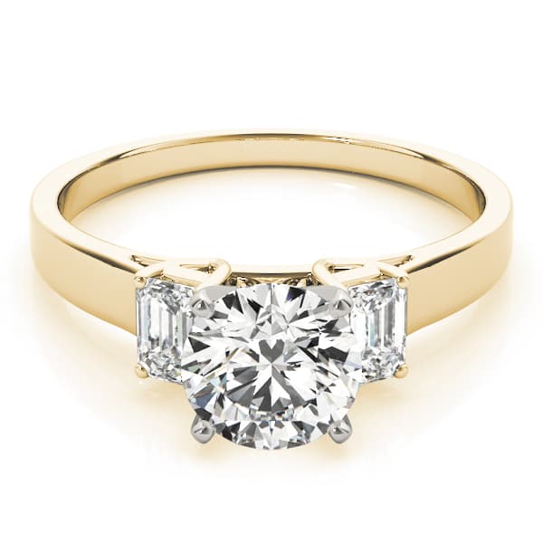 3-Stone Round & Emerald Engagement Ring, style 83382, On hand view in yellow gold