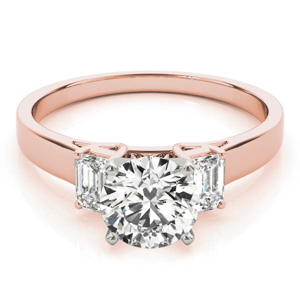 3-Stone Round & Emerald Engagement Ring, style 83382, On hand view in rose gold