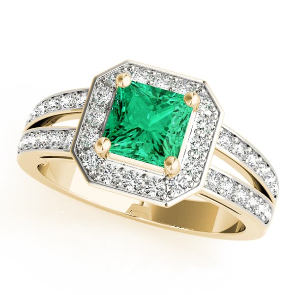 Double Row Prong In Channel Halo Color Ring, style 83386, Front view in yellow gold