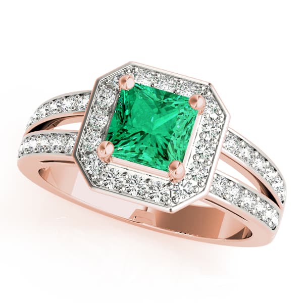 Double Row Prong In Channel Halo Color Ring, style 83386, Front view in rose gold