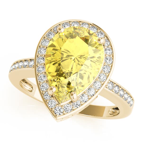 Single Row Pear-Cut Halo Color Ring (0.43 ct. tw.), Front view in yellow gold