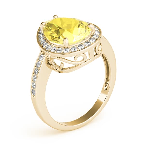 Single Row Pear-Cut Halo Color Ring (0.43 ct. tw.), Angle view in yellow gold