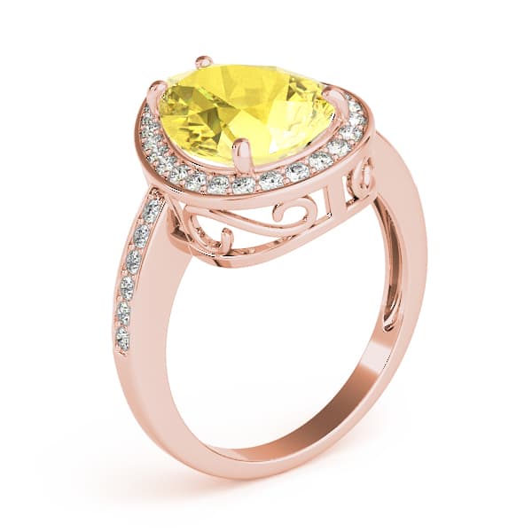 Single Row Pear-Cut Halo Color Ring (0.44 ct. tw.), Angle view in rose gold