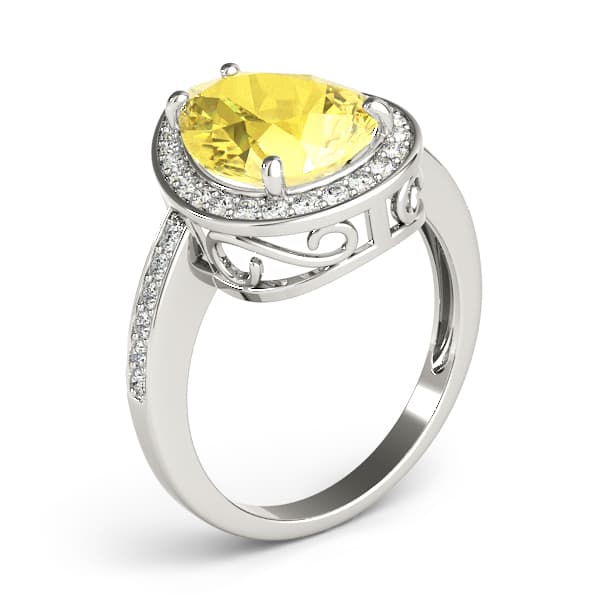 Single Row Pear-Cut Halo Color Ring (0.28 ct. tw.), Angle view in white gold or platinum