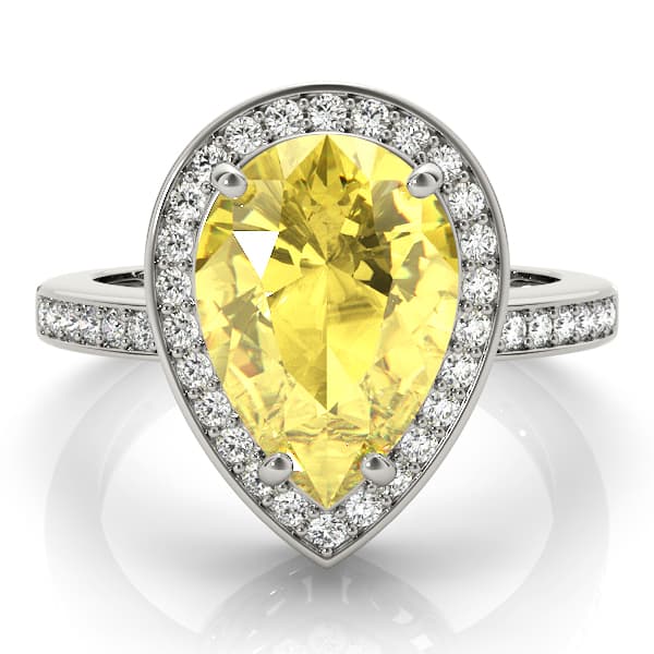 Single Row Pear-Cut Halo Color Ring (0.28 ct. tw.), On hand view in white gold or platinum