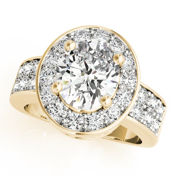 Double Row Bezel Halo Engagement Ring, style 83399, Front view in yellow gold