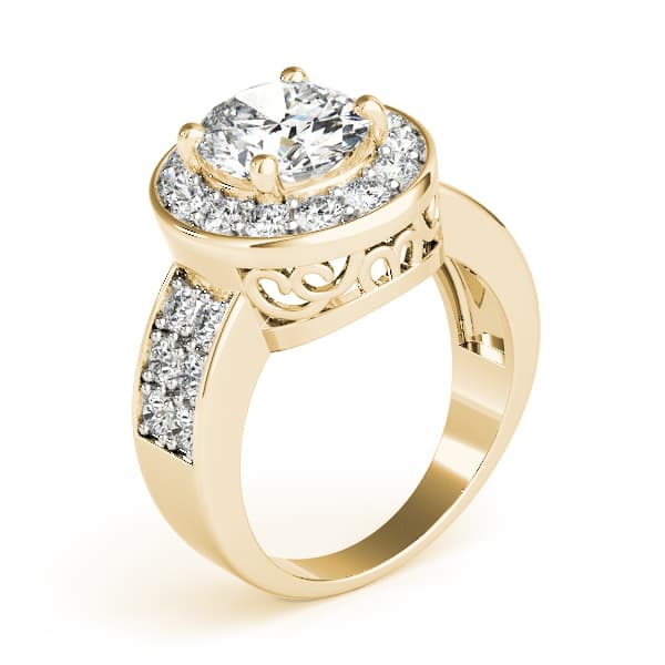 Double Row Bezel Halo Engagement Ring, style 83399, Angle view in yellow gold