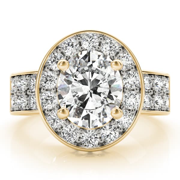 Double Row Bezel Halo Engagement Ring, style 83399, On hand view in yellow gold