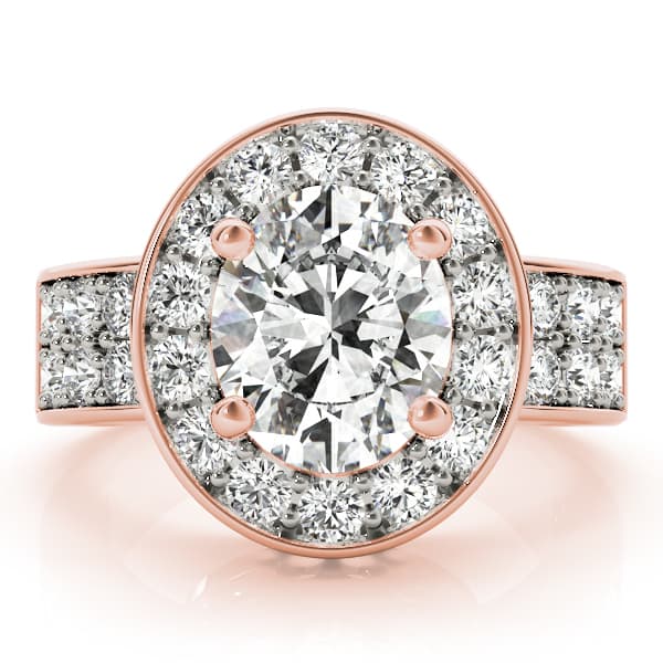 Double Row Bezel Halo Engagement Ring, style 83399, On hand view in rose gold