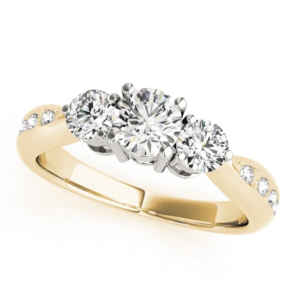 3 Stone Round Engagement Ring, style 83422, Front view in yellow gold