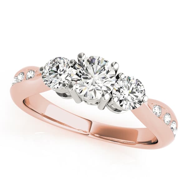 3 Stone Round Engagement Ring, style 83422, Front view in rose gold
