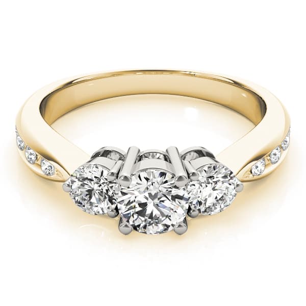 3 Stone Round Engagement Ring, style 83422, On hand view in yellow gold