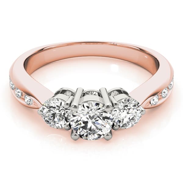 3 Stone Round Engagement Ring, style 83422, On hand view in rose gold