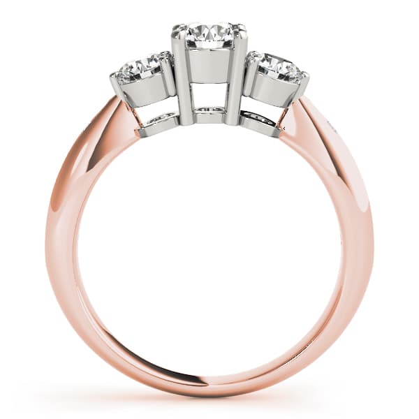 3 Stone Round Engagement Ring, style 83422, Side view in rose gold