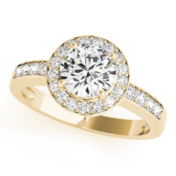 Single Row Halo Bezel Set Engagement Ring, style 83443, Front view in yellow gold