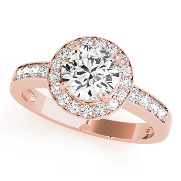 Single Row Halo Bezel Set Engagement Ring, style 83443, Front view in rose gold
