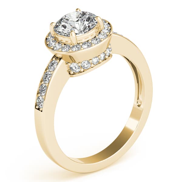 Single Row Halo Bezel Set Engagement Ring, style 83443, Angle view in yellow gold