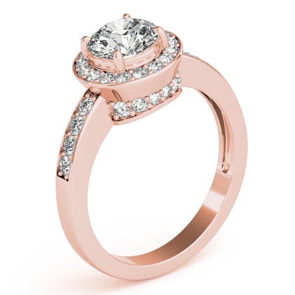 Single Row Halo Bezel Set Engagement Ring, style 83443, Angle view in rose gold