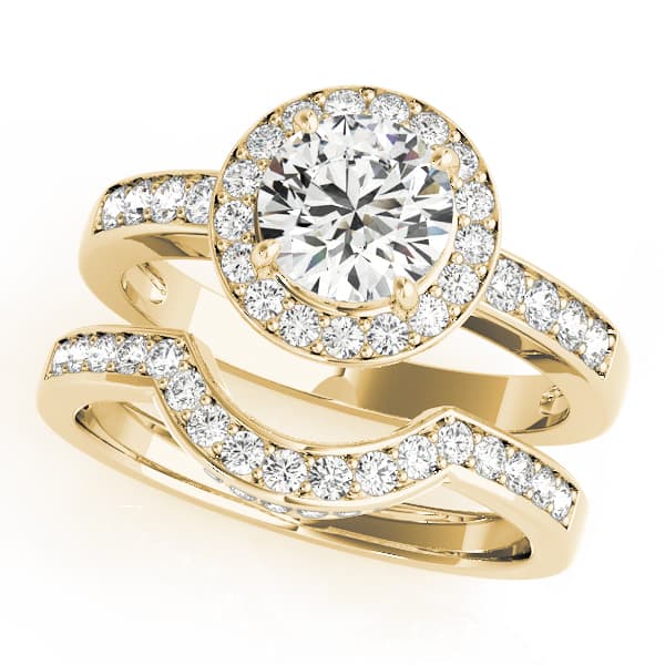 Single Row Halo Bezel Set Engagement Ring, style 83443, On hand view in yellow gold