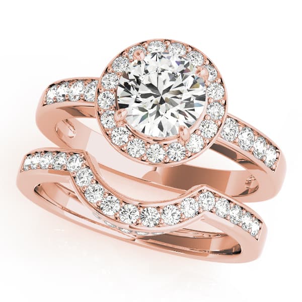 Single Row Halo Bezel Set Engagement Ring, style 83443, On hand view in rose gold