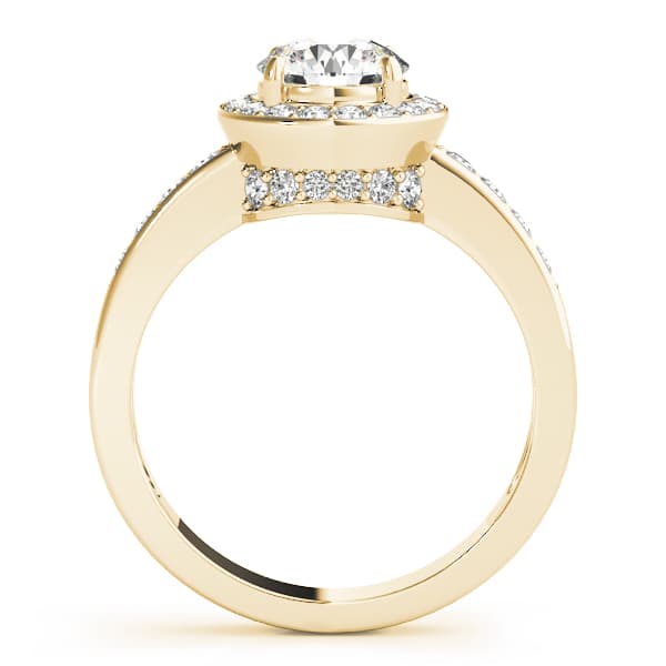 Single Row Halo Bezel Set Engagement Ring, style 83443, Side view in yellow gold