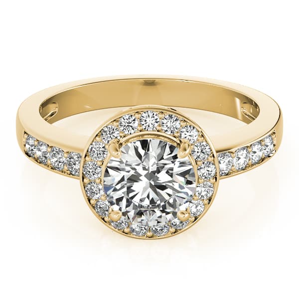 Single Row Halo Bezel Set Engagement Ring, style 83443, Top view in yellow gold