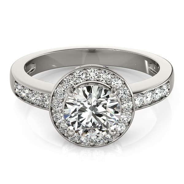Single Row Halo Bezel Set Engagement Ring, style 83443, Top view in white gold or platinum