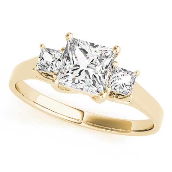 3 Stone Princess Engagement Ring, style 83476, Front view in yellow gold