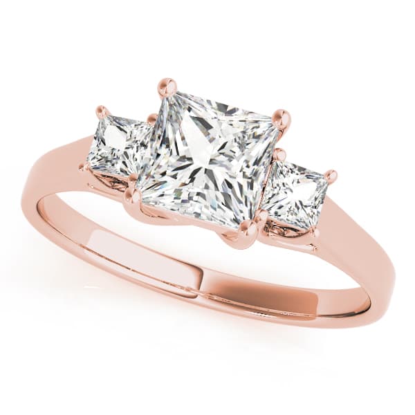 3 Stone Princess Engagement Ring, style 83476, Front view in rose gold