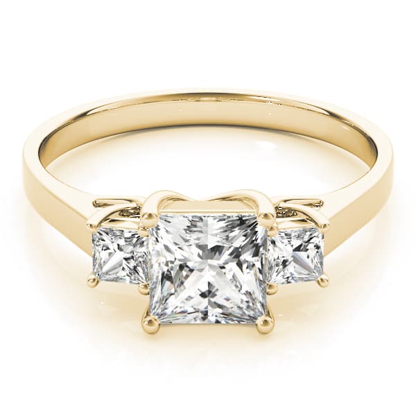3 Stone Princess Engagement Ring, style 83476, On hand view in yellow gold
