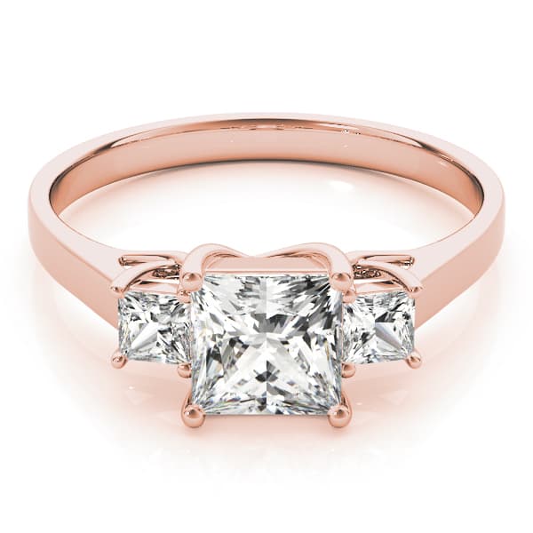 3 Stone Princess Engagement Ring, style 83476, On hand view in rose gold