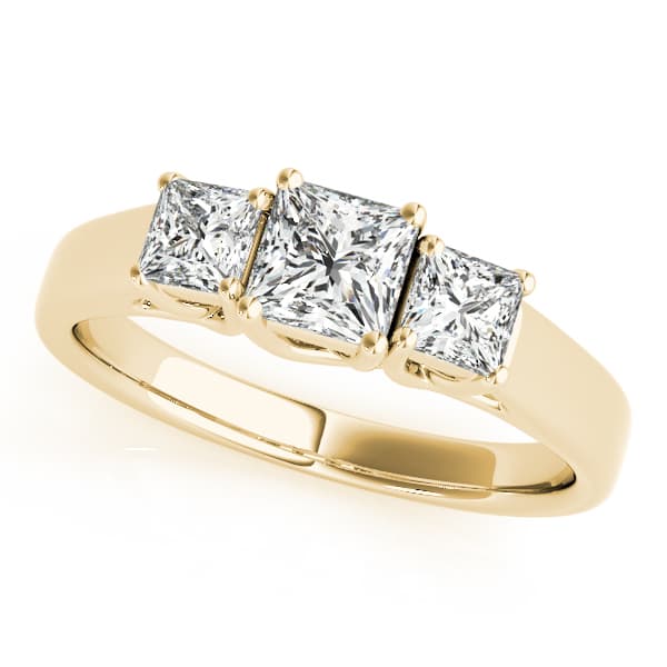 3-Stone Princess Cut Trellis Engagement Ring, style 83477, Front view in yellow gold
