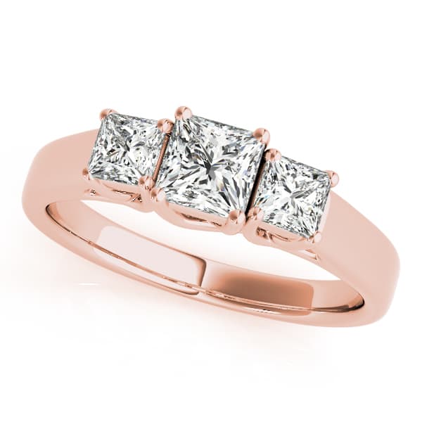 3-Stone Princess Cut Trellis Engagement Ring, style 83477, Front view in rose gold