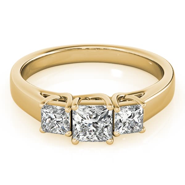 3-Stone Princess Cut Trellis Engagement Ring, style 83477, On hand view in yellow gold