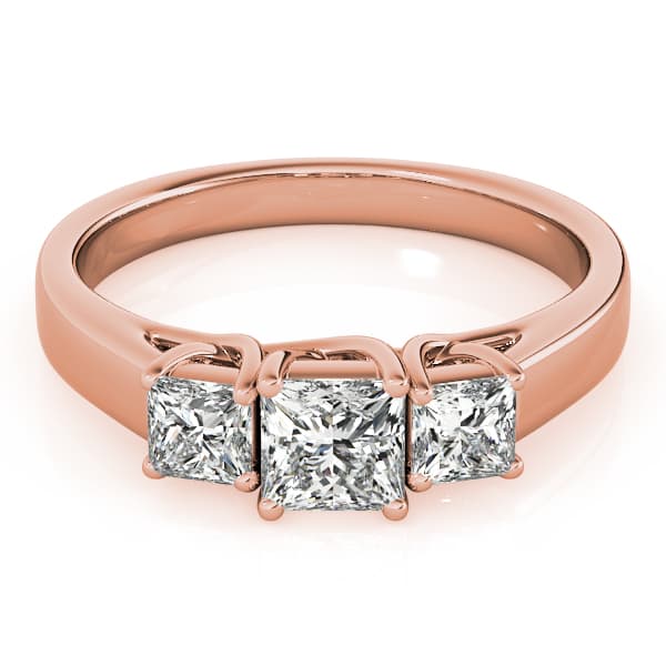 3-Stone Princess Cut Trellis Engagement Ring, style 83477, Top view in rose gold