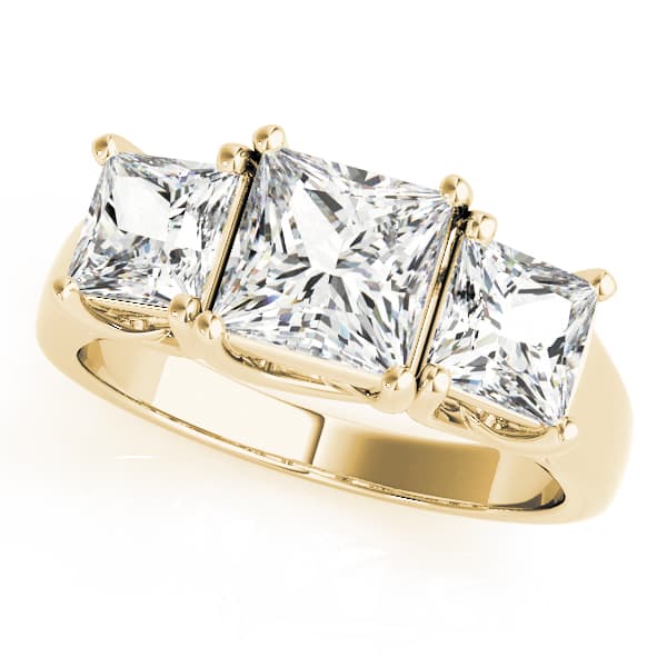3-Stone Princess Cut Trellis Engagement Ring, style 83478, Front view in yellow gold