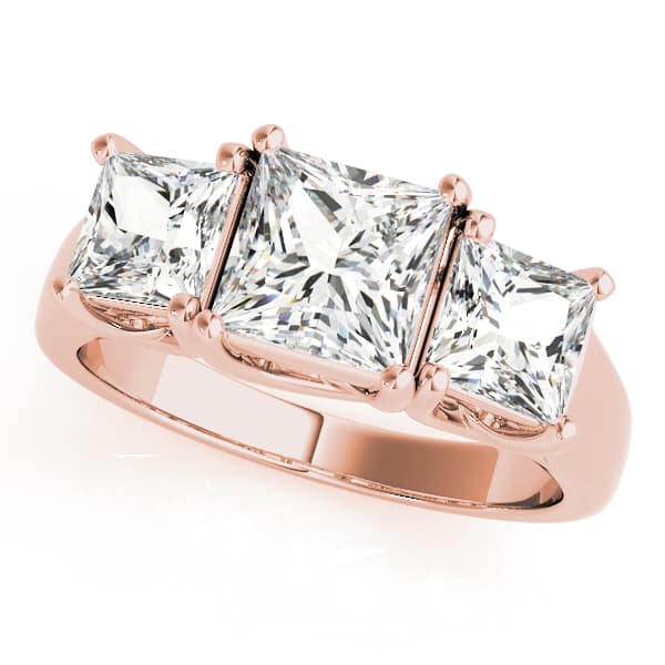 3-Stone Princess Cut Trellis Engagement Ring, style 83478, Front view in rose gold