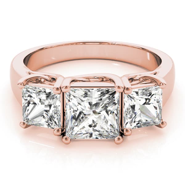 3-Stone Princess Cut Trellis Engagement Ring, style 83478, On hand view in rose gold