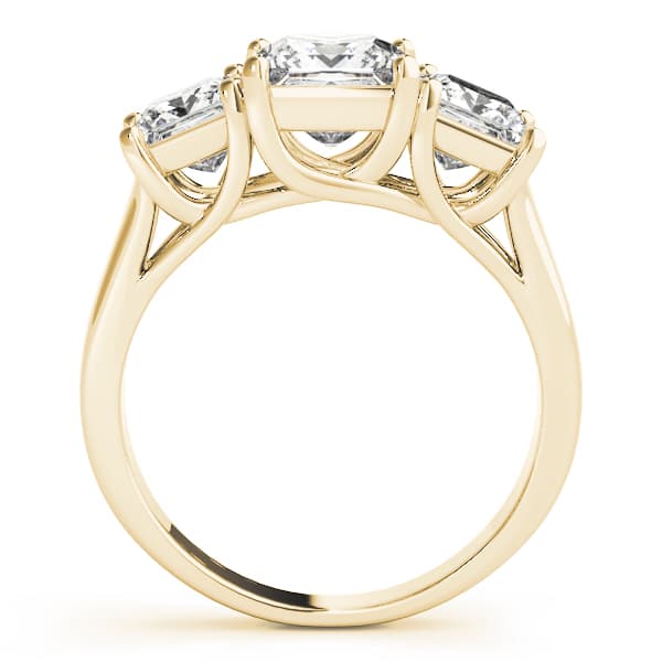3-Stone Princess Cut Trellis Engagement Ring, style 83478, Side view in yellow gold