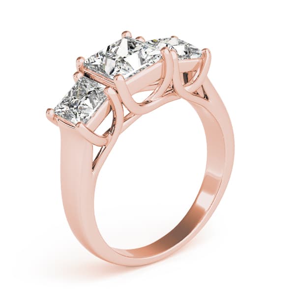 3-Stone Princess Cut Trellis Engagement Ring, style 83478, Top view in rose gold